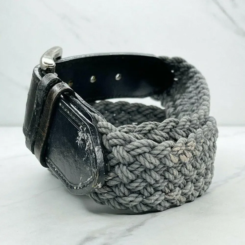 Nautica Distressed Blue Braided Woven Genuine Leather Trim Belt Size 32 Mens